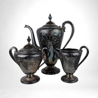 Vintage Wilcox International Silver Plated Coffee Set, Paisley Pattern, 7032, Coffee Pot, Creamer and Sugar