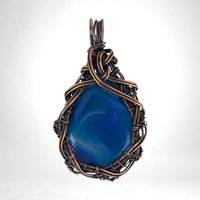 Handmade Copper Wire Wrapped Blue Agate Pendant | Unique Gift for Her | Oxidized Copper | Gemstone Pendant |  Artisan Jewelry