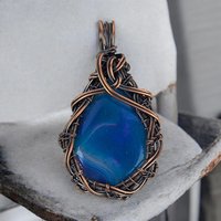 Handmade Copper Wire Wrapped Blue Agate Pendant | Unique Gift for Her | Oxidized Copper | Gemstone Pendant |  Artisan Jewelry