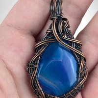 Handmade Copper Wire Wrapped Blue Agate Pendant | Unique Gift for Her | Oxidized Copper | Gemstone Pendant |  Artisan Jewelry