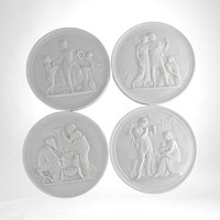 Vintage Royal Copenhagen Bisque Plaques | Set of 4 | Neoclassical Wall Decor |  White Porcelain Plaques |  Collectible Plates