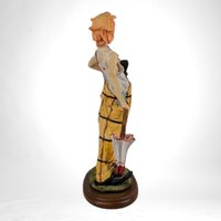 Vintage Resin Clown with Umbrella Figurine (11 3/4”) | Retro Circus Decor | Unique Collectible