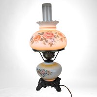 Vintage L&L WMC Floral Hurricane Lamp, 1970s Gone With The Wind Style