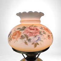 Vintage L&L WMC Floral Hurricane Lamp, 1970s Gone With The Wind Style