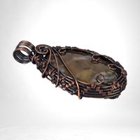 Boho Copper Wire Wrapped Agate Pendant | Earth Tones | 2" Long | Handmade Jewelry | Unique Gift for Women