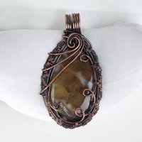 Boho Copper Wire Wrapped Agate Pendant | Earth Tones | 2" Long | Handmade Jewelry | Unique Gift for Women