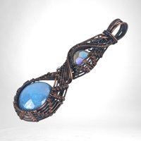 Artisan Copper Wire Wrapped Pendant, Czech Glass Cabochon, Unique Jewelry Gift