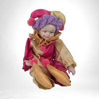 Vintage Pink and Gold Clown Doll with Hearts on Face - 9" Tall - Quirky Collectible - Playful Decor