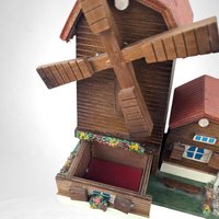 Vintage Wooden Windmill Jewelry Box - Musical, Rotating Windmill, Storage with Charm