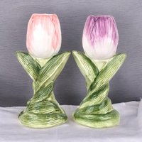 Vintage Ceramic Tulip Candle Holders | 5.5" Tall | Tapered Candles | Elegant Home Decor