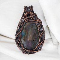 Handmade Copper Wire Wrapped Labradorite Pendant | Unique Gift for Her | Oxidized Copper | Gemstone Pendant | Artisan Jewelry