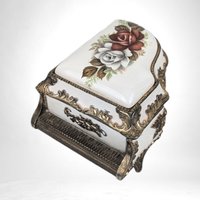 Vintage Metal Piano Music Box | Floral Decor | Plays "The Entertainer" | Collectible Music Box | Gift for Music Lovers