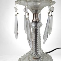 Vintage Pair of Glass Boudoir Lamps with Crystals | Romantic Bedroom Lighting | Bedside Table Lamps