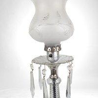 Vintage Pair of Glass Boudoir Lamps with Crystals | Romantic Bedroom Lighting | Bedside Table Lamps