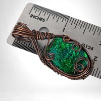Handmade Copper Wire Wrapped Immitation Opal Glass Pendant, One-of-a-Kind Artisan Jewelry, Antiqued & Polished, Boho Statement