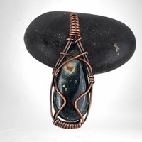 Ocean Jasper Pendant, Copper Wire Wrapped Pendant, Antiqued Copper Jewelry, Handmade Pendant, Green Blue Pendant