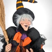 Vintage Witch Doll | Halloween Decor | 26" Hanging Witch | Orange and Black | Dangly Legs