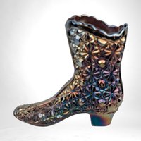 Fenton Iridescent Carnival Glass Daisy and Button Boot | 4" Tall | Vintage Glassware | Home Decor | Collectible Glass | Fenton Art Glass