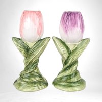 Vintage Ceramic Tulip Candle Holders | 5.5" Tall | Tapered Candles | Elegant Home Decor