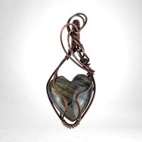 Handmade Copper Wire Wrapped Labradorite Heart Pendant | Unique Gemstone Jewelry | Antiqued Copper | Gift for Her