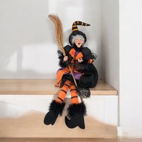 Vintage Witch Doll | Halloween Decor | 26" Hanging Witch | Orange and Black | Dangly Legs