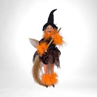 Vintage Witch Doll | Halloween Decor | Standing Witch with Broom | 15" Tall | Collectible Doll