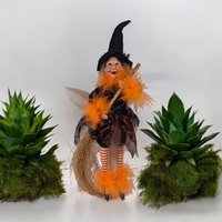 Vintage Witch Doll | Halloween Decor | Standing Witch with Broom | 15" Tall | Collectible Doll
