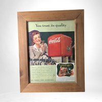 Vintage Coca Cola Ad | Framed 1941 Coke Print |  Wall Decor | Soda Pop Advertising | Retro Kitchen Decor | 16x13"
