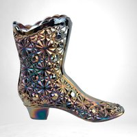 Fenton Iridescent Carnival Glass Daisy and Button Boot | 4" Tall | Vintage Glassware | Home Decor | Collectible Glass | Fenton Art Glass