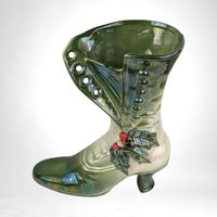 Vintage Iridescent Ceramic Christmas Boot | 7" Tall | Holiday Decor | Collectible | Festive Home Decor | Christmas Gift