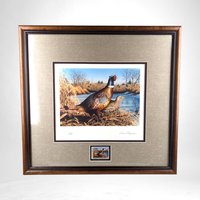 Vintage 1992 Minnesota Pheasant Habitat Stamp Print 10th Anniversary, Framed, Signed David Chapman, Wildlife Art, Hunting Decor