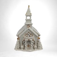 Vintage Hand Painted Porcelain Church | Illuminated Christmas Village Church | Holiday Decor