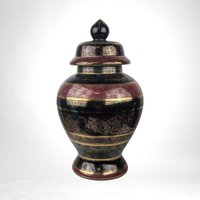 Vintage Andrea by Sadak Ginger Jar, Black and Red Porcelain Urn,  Gold Gilding, Decorative Jar with Lid,  Home Decor