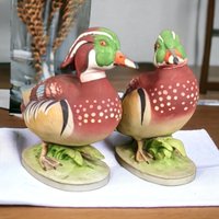 Vintage Lefton Ceramic Wood Ducks, Male & Female Pair, KW 139A/KW 139B, Hand-Painted, Collectible Figurines, Bird Decor