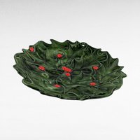 Vintage 1973 Atlantic Mold Holly Berry Christmas Plate, Ceramic Holly Plate, Hand-Painted Holiday Decor, Signed "Sue '73"