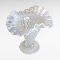 Vintage Fenton Moonstone Hobnail Vase | Opalescent Milk Glass | Ruffled Vase | Vintage Glassware | 5.5 Inches