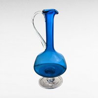 Vintage Mid-Century Modern Blue Glass Decanter | Hand Blown Art Glass | 11 Inch | Barware