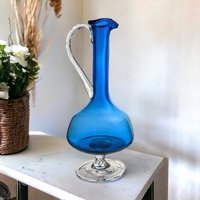Vintage Mid-Century Modern Blue Glass Decanter | Hand Blown Art Glass | 11 Inch | Barware