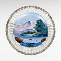 Pair of Kimiko Hand-Painted Reticulated Plates | Landscape Scenes | 7 Inch | Vintage Decor