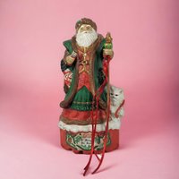 Vintage 1990s Merry Old Soul Ceramic Santa Music Box, 10 Inches Tall, Christmas Decor, Holiday Music Box, Gift for Collector