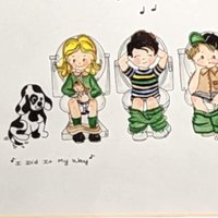 Original 1997 Judy Hagstrom Framed "I Did It My Way"  Hand-Painted Watercolor, Whimsical Children's Art, Bathroom Humor, 15.5 x 10.25 Inches