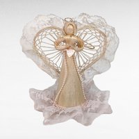 Collection of 5 Vintage Fiber Angels, Handmade Christmas Ornaments, Rustic Angel Decor, Lace and Straw Angels
