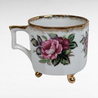 Vintage Victoria Ceramics Ashtray and Cup Set, Pink Roses, Gold Accents, Porcelain, Collectible, Vanity Set