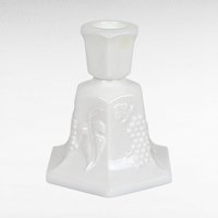 Vintage Fostoria Milk Glass Candle Holders, Pair, Grape Pattern, 4.25 Inches - Mid-Century Modern