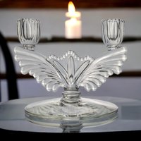 Vintage Tiffin Franciscan Double Light Candlestick, Clear Glass, 5.75 Inches - Elegant Home Decor