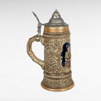 Vintage Ceramarte Brazil Lidded Ceramic Stein, Tavern Scene, 10 Inches - Collectible