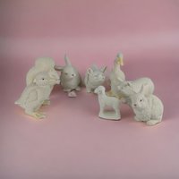 Vintage Dept 56 Annual Animal Bisque Figurines, Lot of 8, Pig, Duck, Rabbit