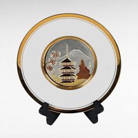 Vintage Chokin & Asian Art Plates, Lot of 8, Gold Trim, Birds, Animals