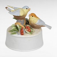 Vintage Spring Music Boxes & Bluebird Figurine | Porcelain Girl with Cat, Bisque Birds, Ceramic Bluebird | Decorative Collectibles