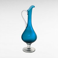 Vintage Blue Art Glass Decanter Set, 4 Cordial Glasses, 12 Inches Tall, Mid-Century Modern Barware, Cobalt Blue Glassware